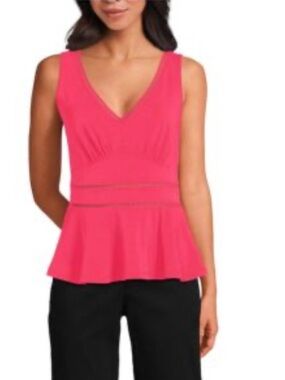 Lands' End Coral Red V-Neck Peplum Tank